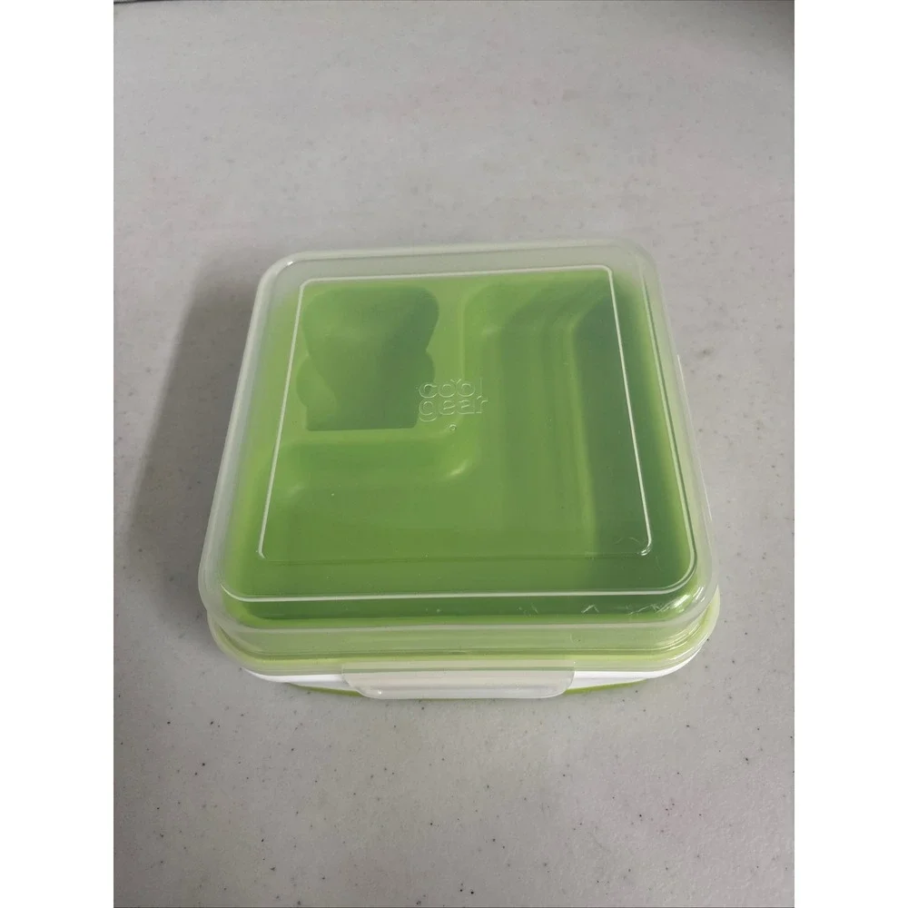 Cool Gear Collapsible Bento Box Lunch‎ Container Green 3 Compartment BPA Free